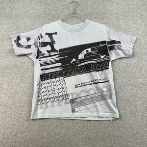 Vintage Generra Hypercolor T Shirt 90's Men M Teal Purple White USA Track Runner